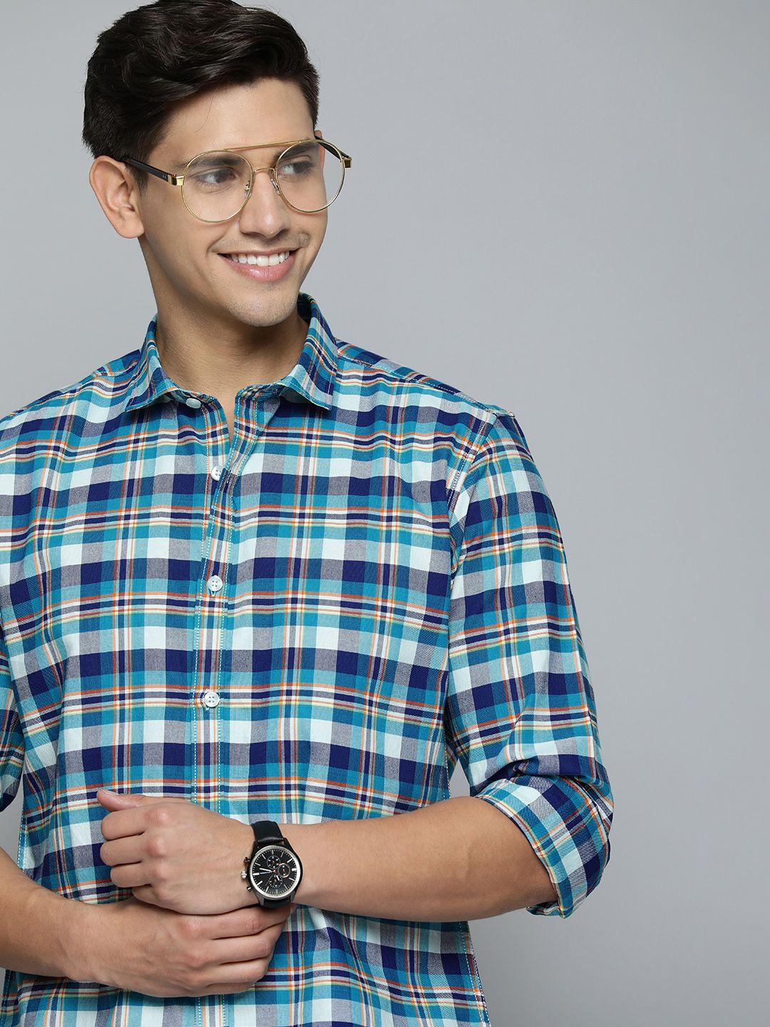 mast & harbour men pure cotton checked casual shirt