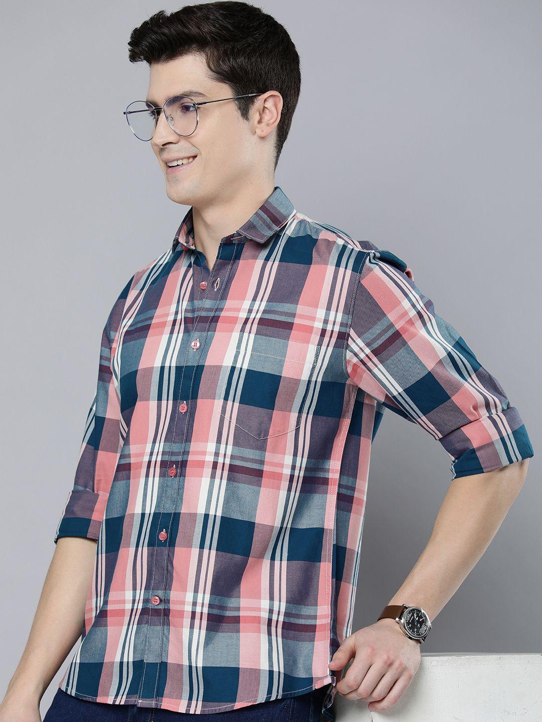 mast & harbour men pure cotton checked casual shirt