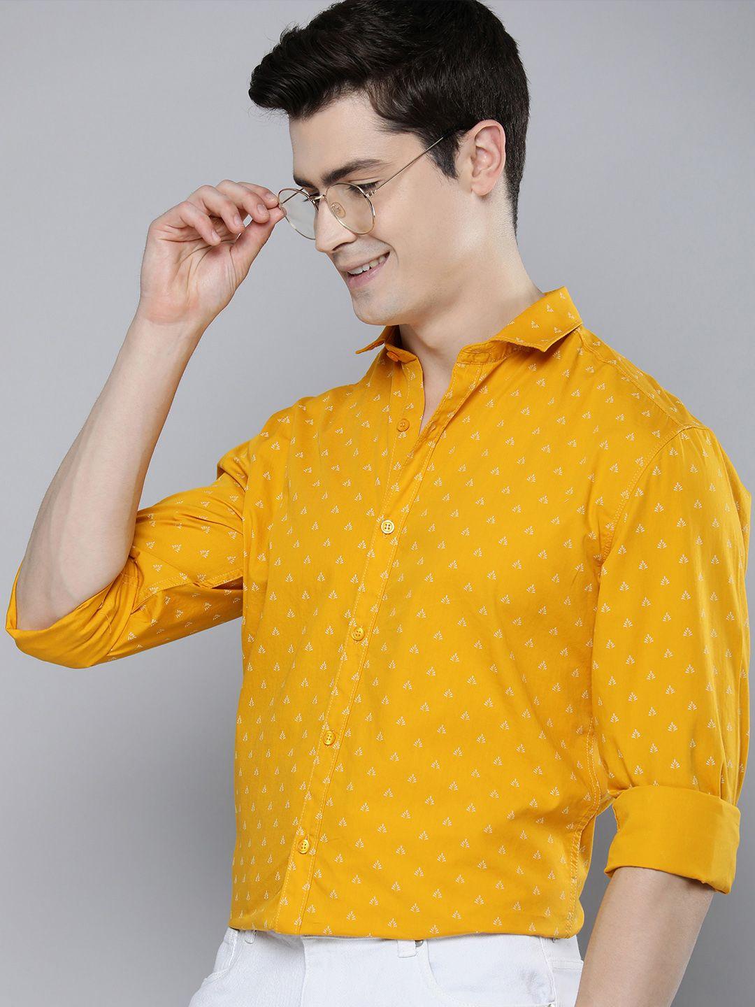 mast & harbour men pure cotton printed casual shirt