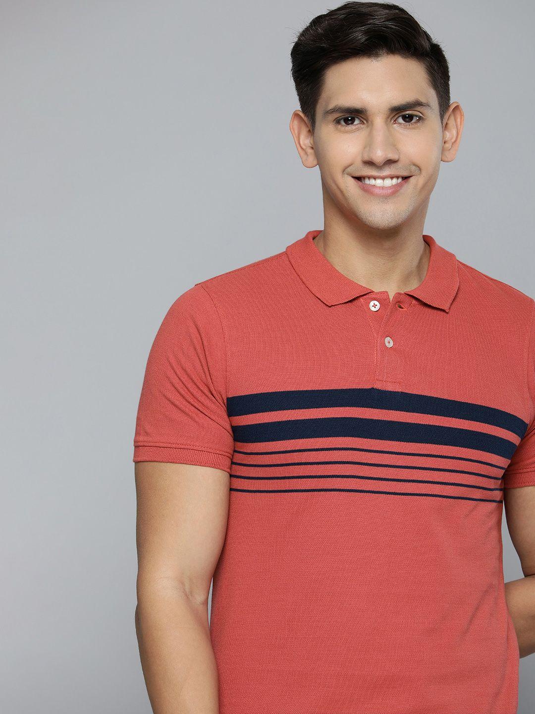 mast & harbour men pure cotton striped polo collar t-shirt