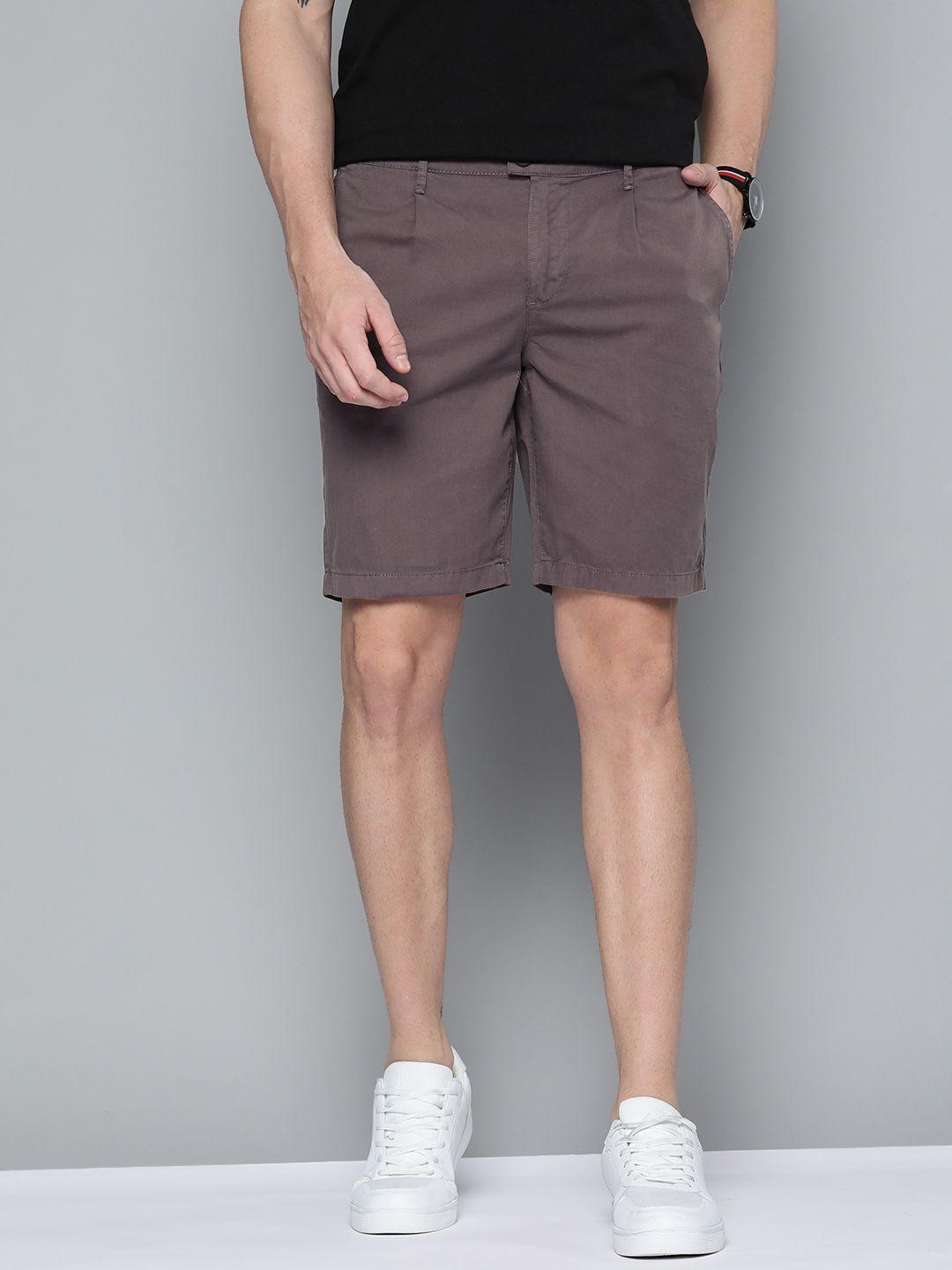 mast & harbour men purple solid cotton chino shorts