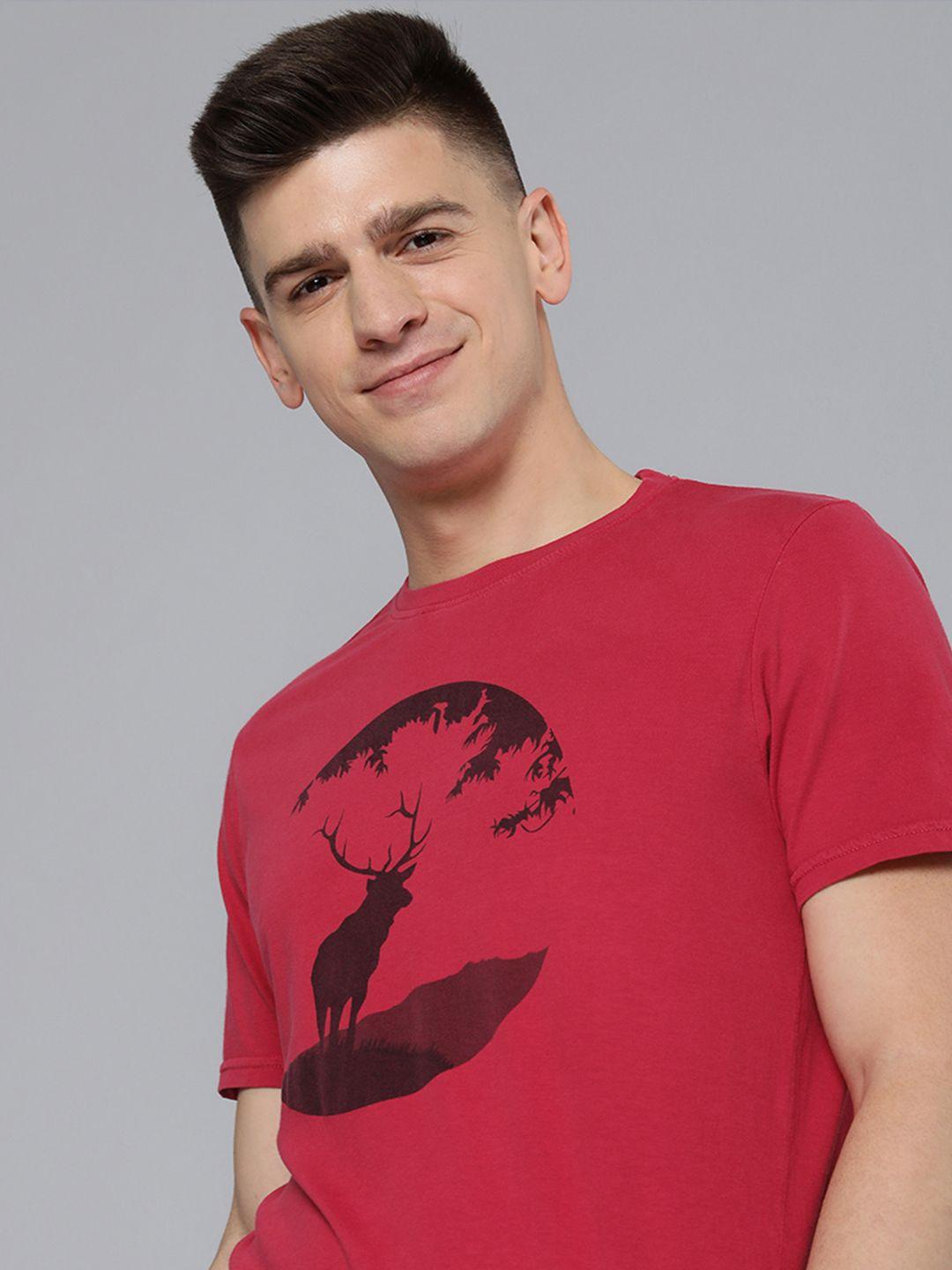 mast & harbour men red & black printed pure cotton t-shirt