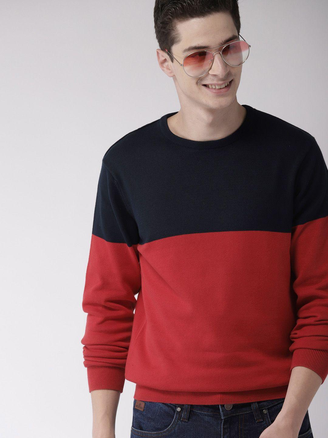 mast & harbour men red & navy blue colourblocked sweater