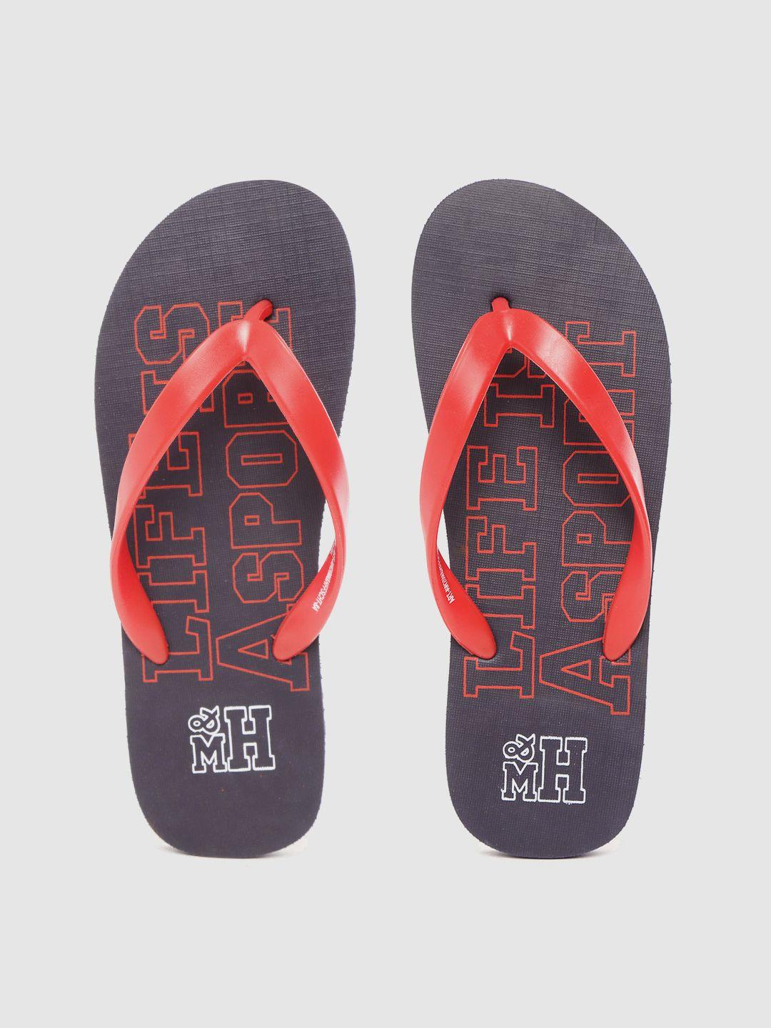 mast & harbour men red & navy blue printed thong flip-flops