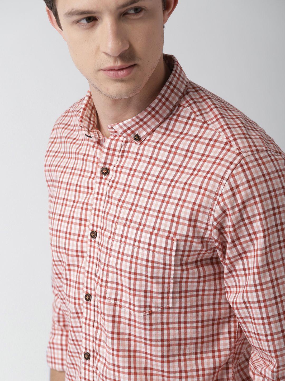 mast & harbour men red & white slim fit checked casual shirt