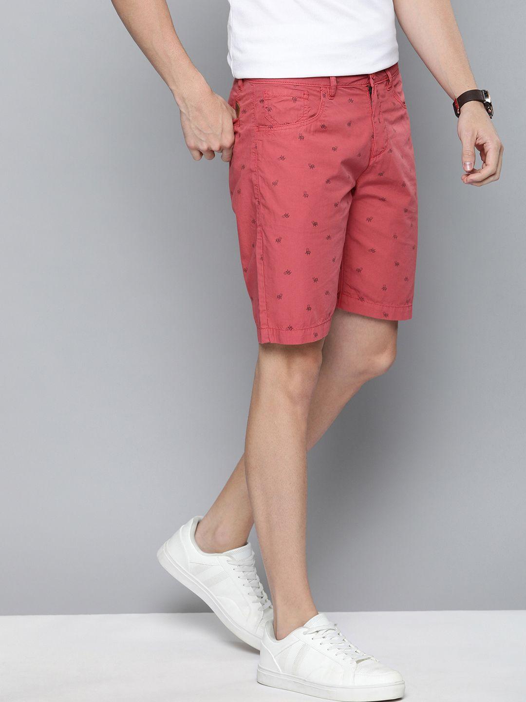 mast & harbour men red printed regular fit shorts