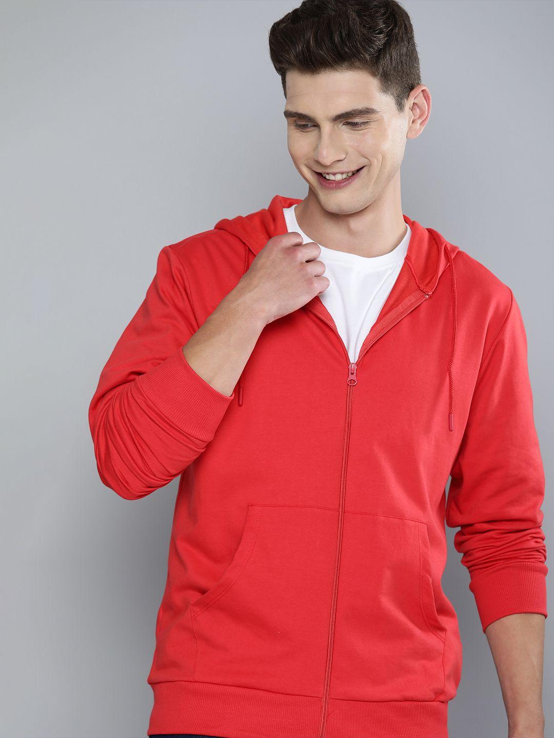 mast & harbour men red solid hooded sweatshirt