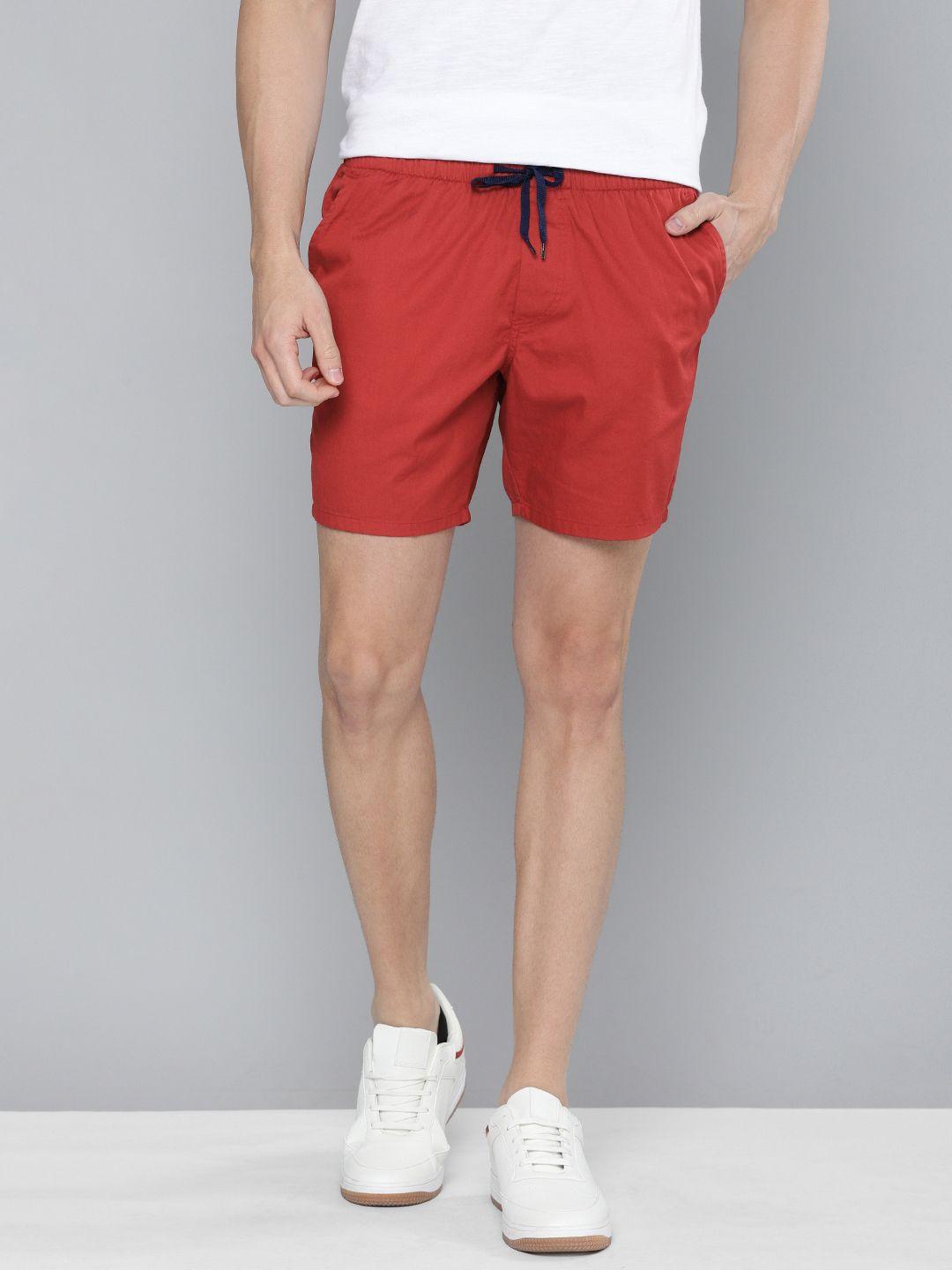 mast & harbour men red solid regular fit shorts