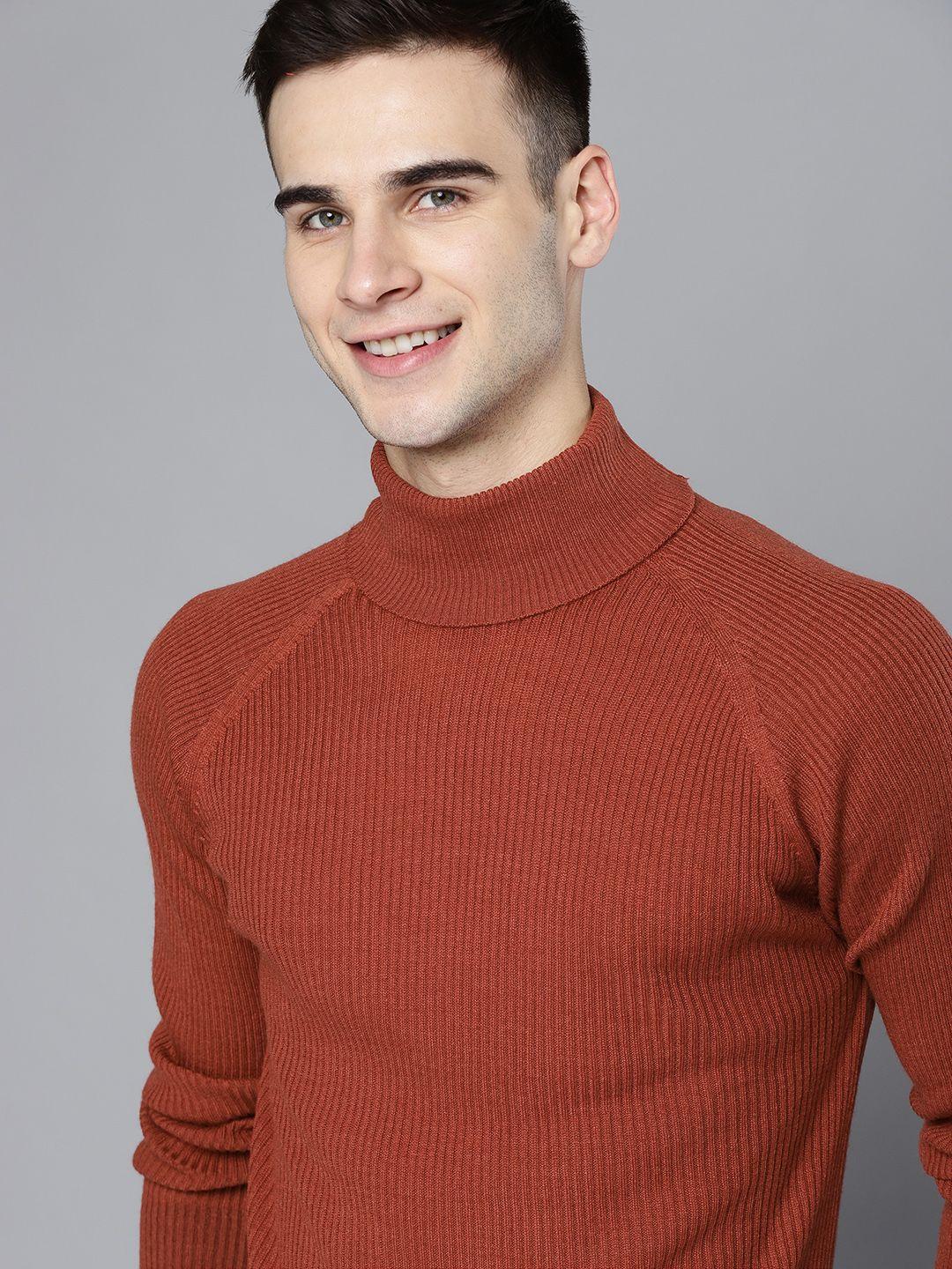 mast & harbour men rust brown ribbed pullover