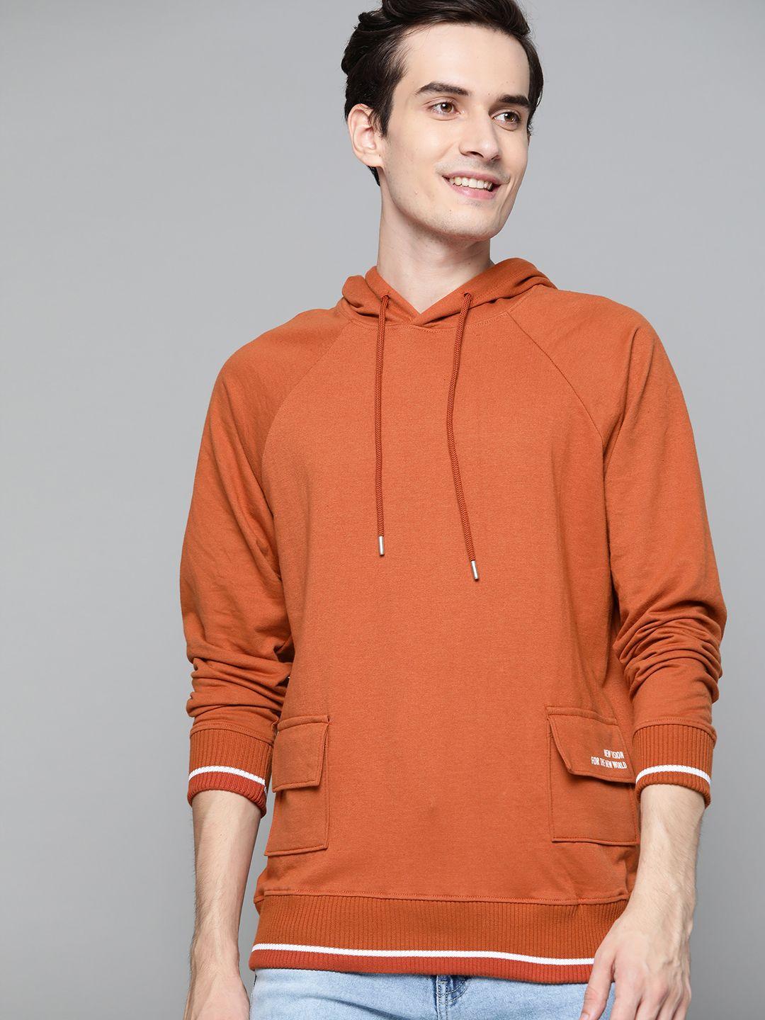 mast & harbour men rust brown solid hooded sweatshirt