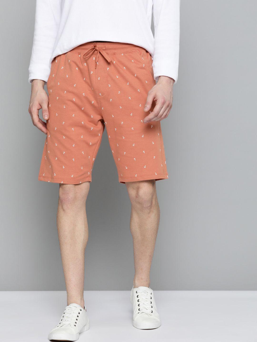 mast & harbour men rust orange printed pure cotton regular shorts