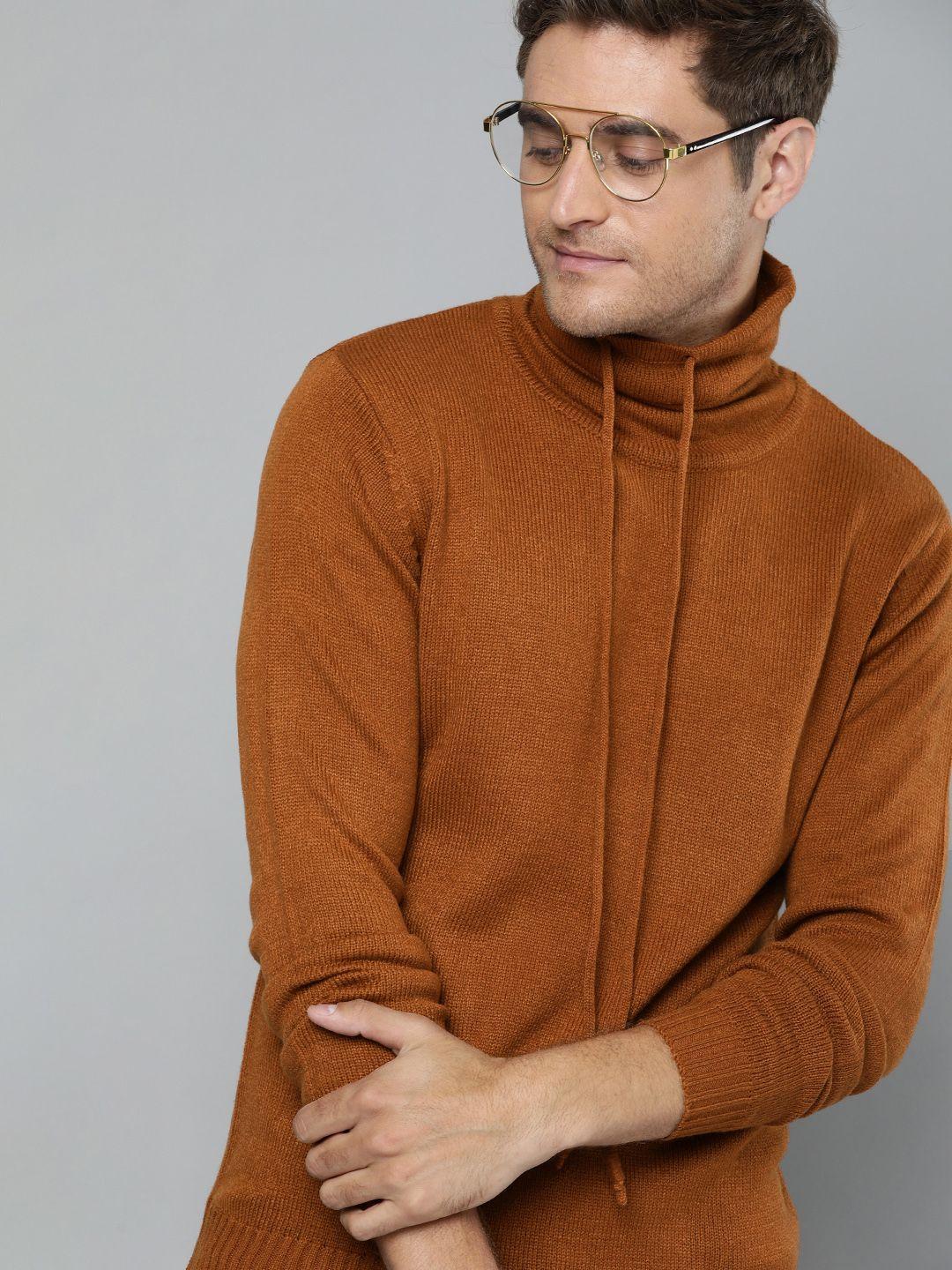 mast & harbour men rust orange solid pullover sweater
