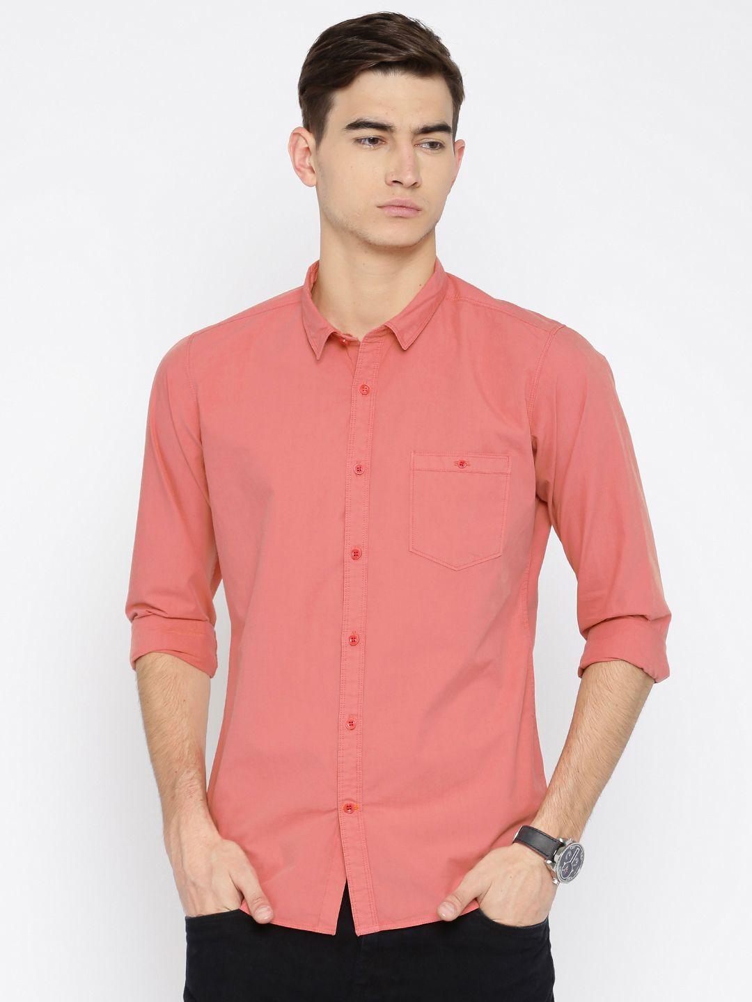 mast & harbour men rust regular fit solid casual shirt