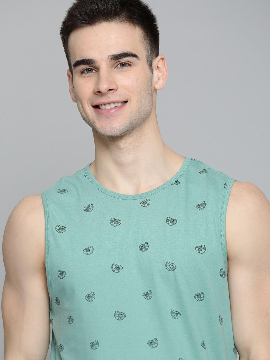 mast & harbour men sea green & black snail print cotton round neck t-shirt