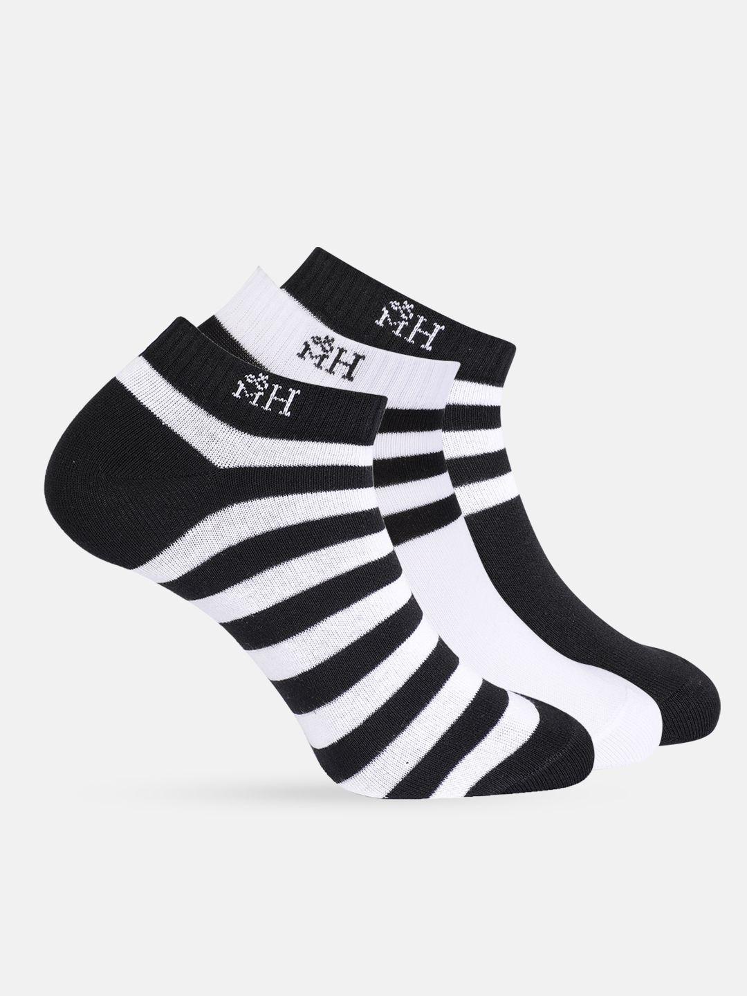 mast & harbour men set of 3 monochrome striped ankle-length socks