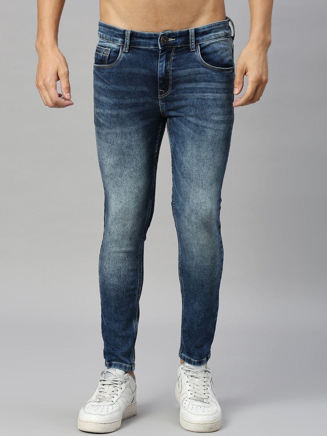 mast & harbour men skinny fit mid rise heavy fade stretchable jeans