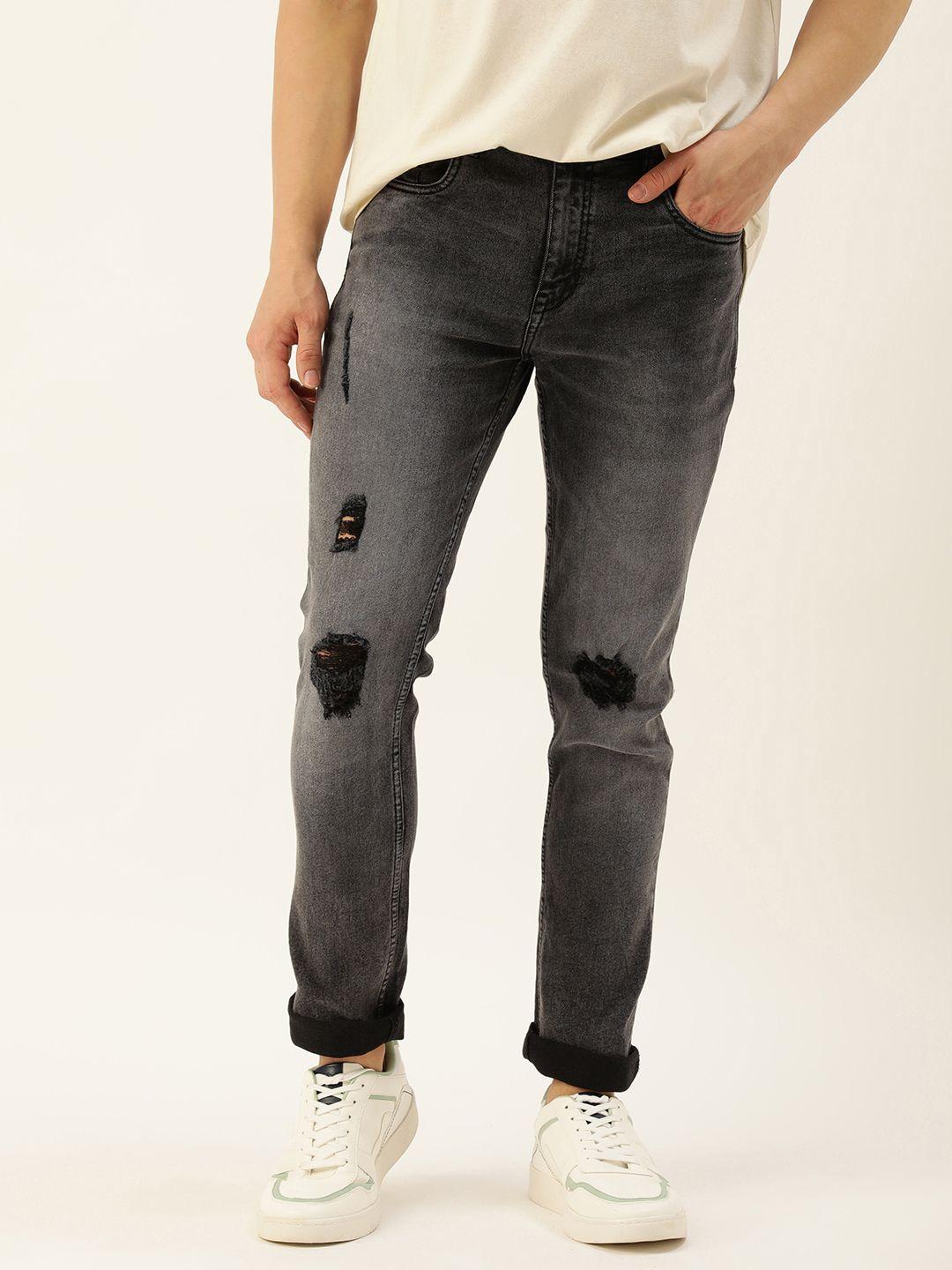 mast & harbour men skinny fit mildly distressed light fade stretchable jeans