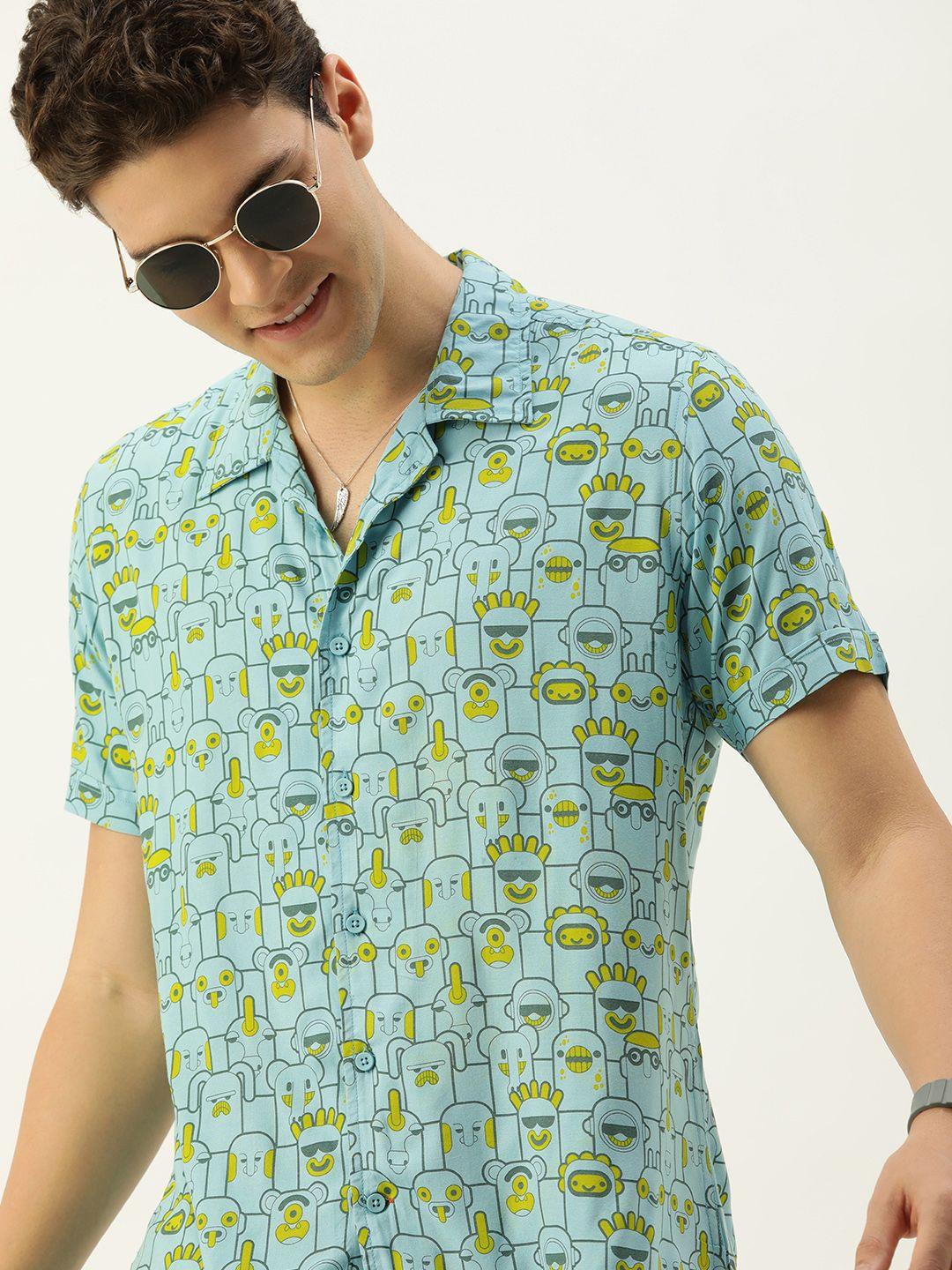 mast & harbour men slim fit opaque printed casual shirt