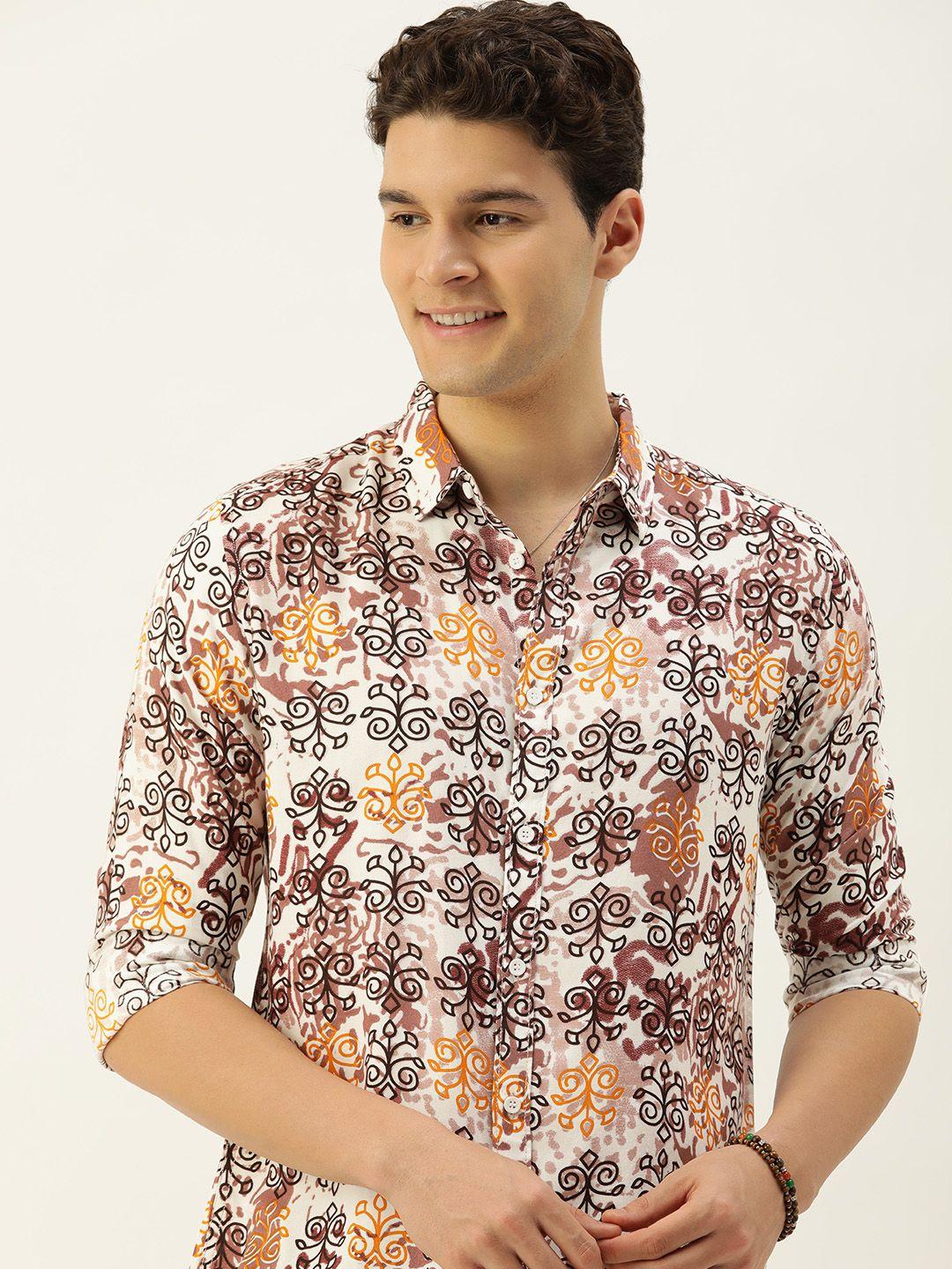 mast & harbour men slim fit opaque printed casual shirt