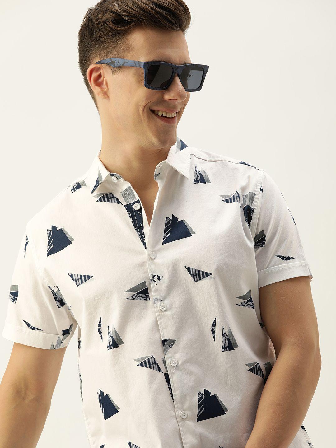 mast & harbour men slim fit opaque printed casual shirt