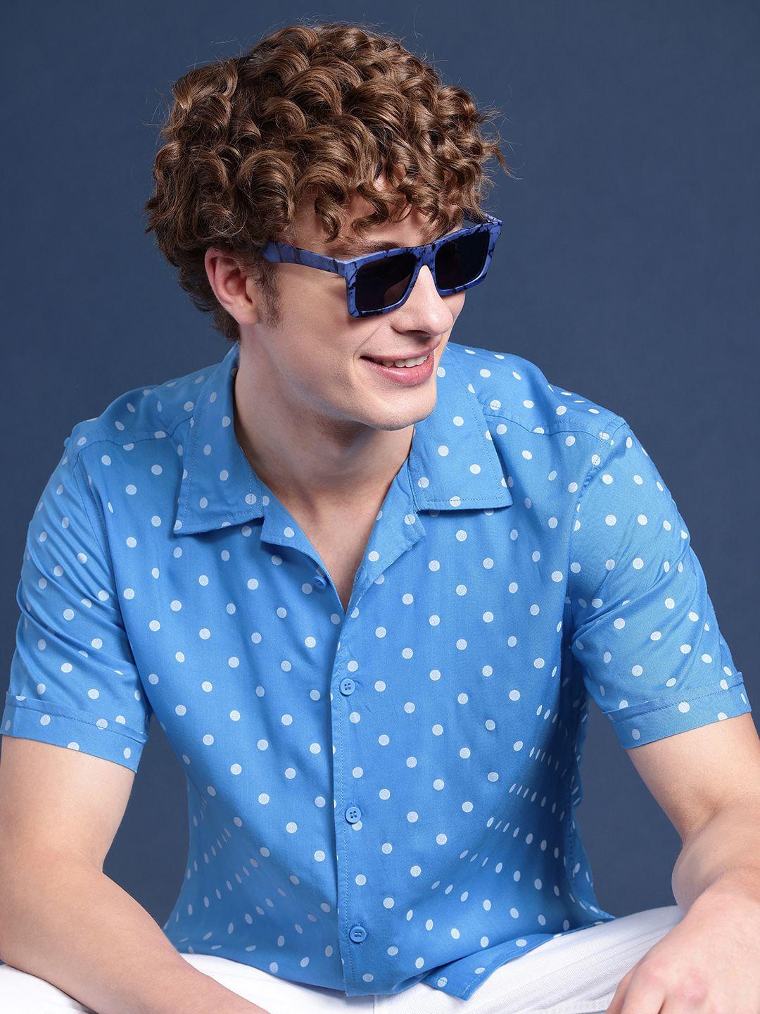 mast & harbour men slim fit polka dots printed casual shirt