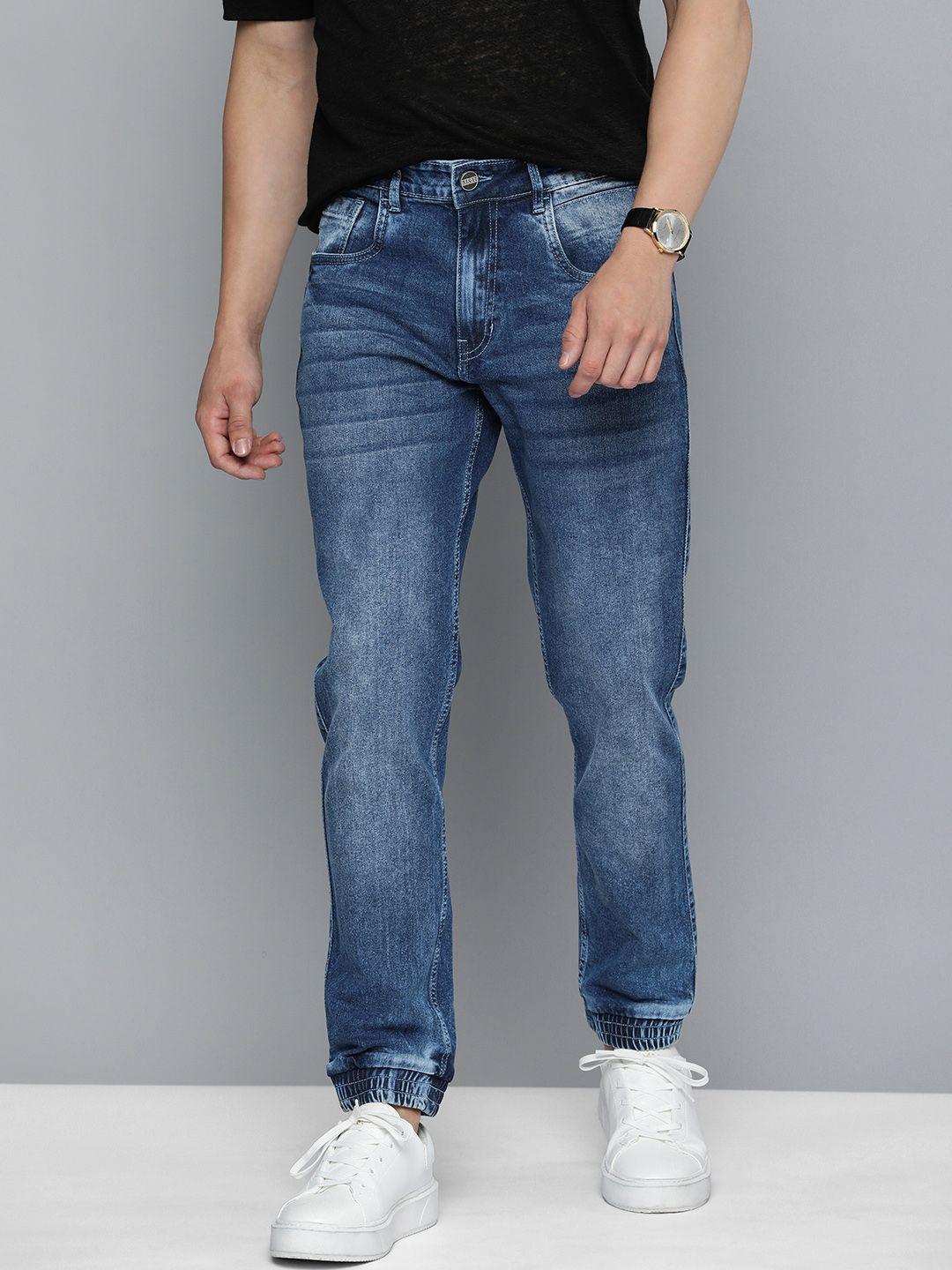 mast & harbour men slim jogger mid-rise heavy fade cuffed hem stretchable jeans