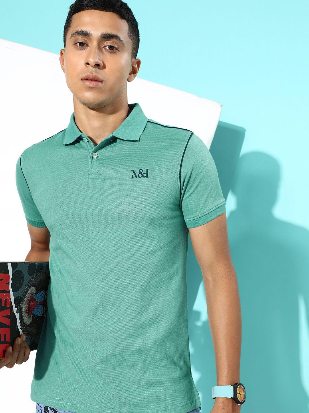 mast & harbour men solid polo collar t-shirt with brand logo detail