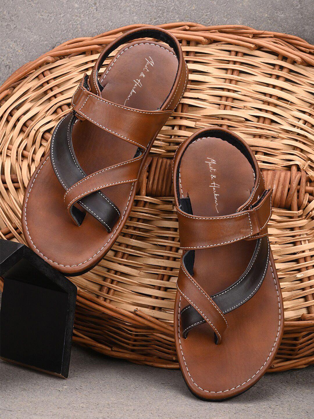 mast & harbour men tan brown and black one toe comfort sandals