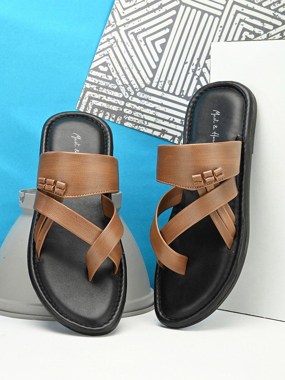 mast & harbour men tan brown one toe comfort sandals