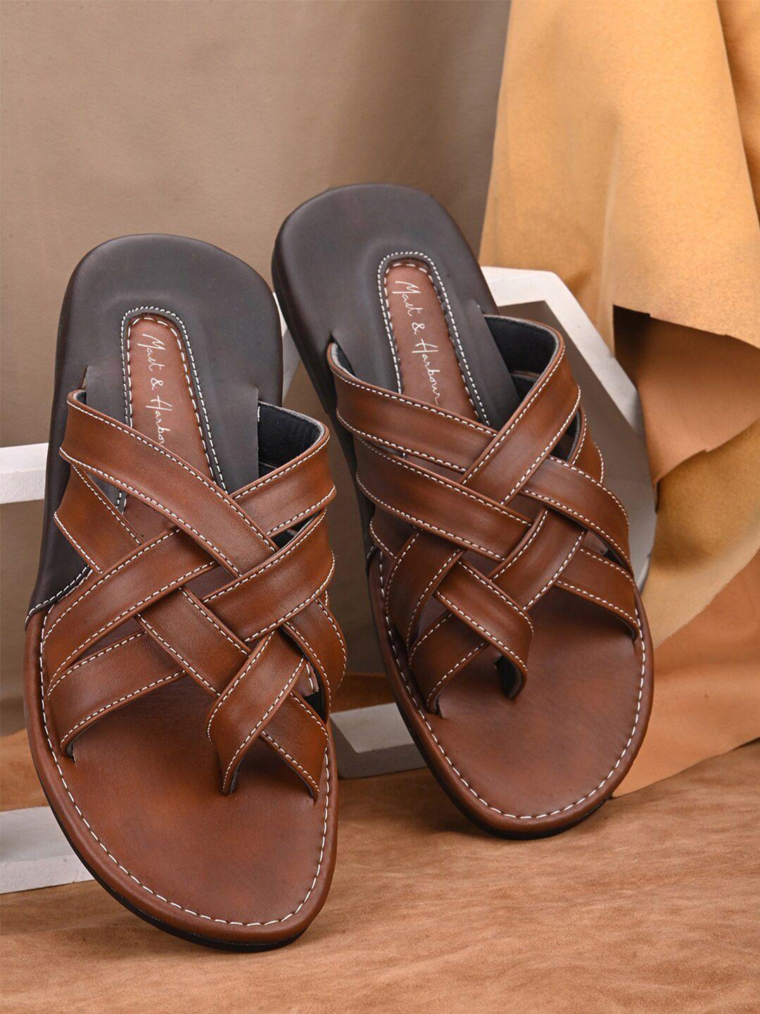 mast & harbour men tan brown textured comfort sandals