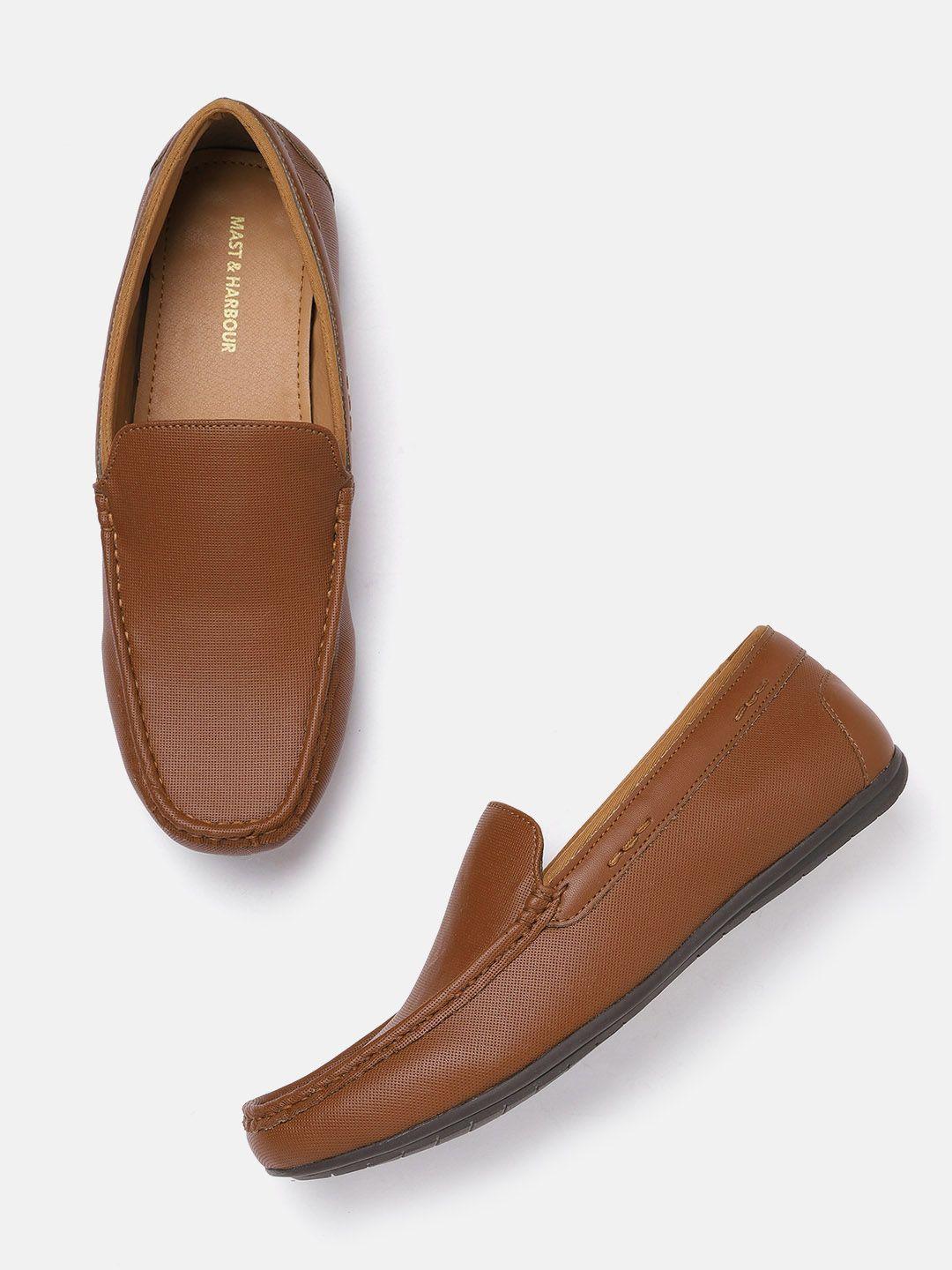 mast & harbour men tan brown textured wide loafers