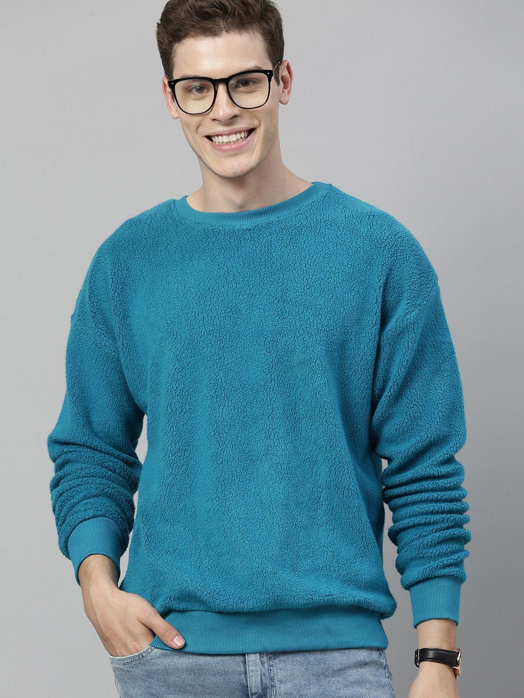 mast & harbour men teal blue solid pullover sweatshirt