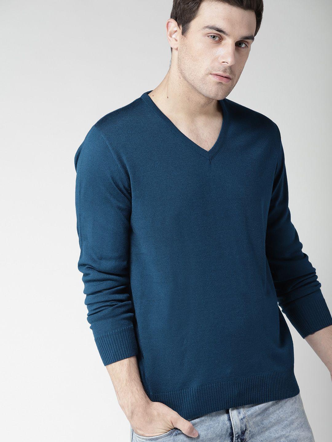 mast & harbour men teal blue solid pullover