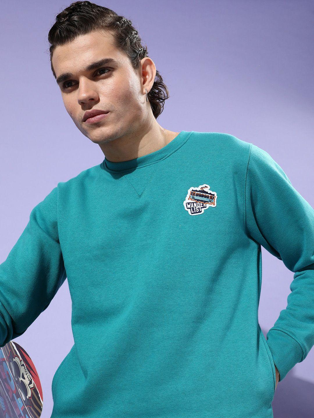 mast & harbour men teal blue solid sweatshirt