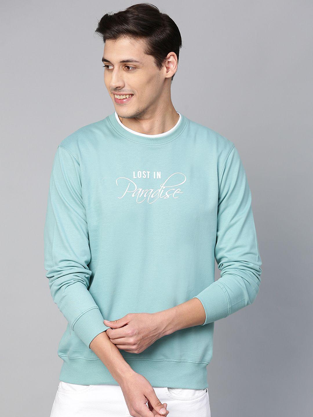 mast & harbour men turquoise blue solid sweatshirt