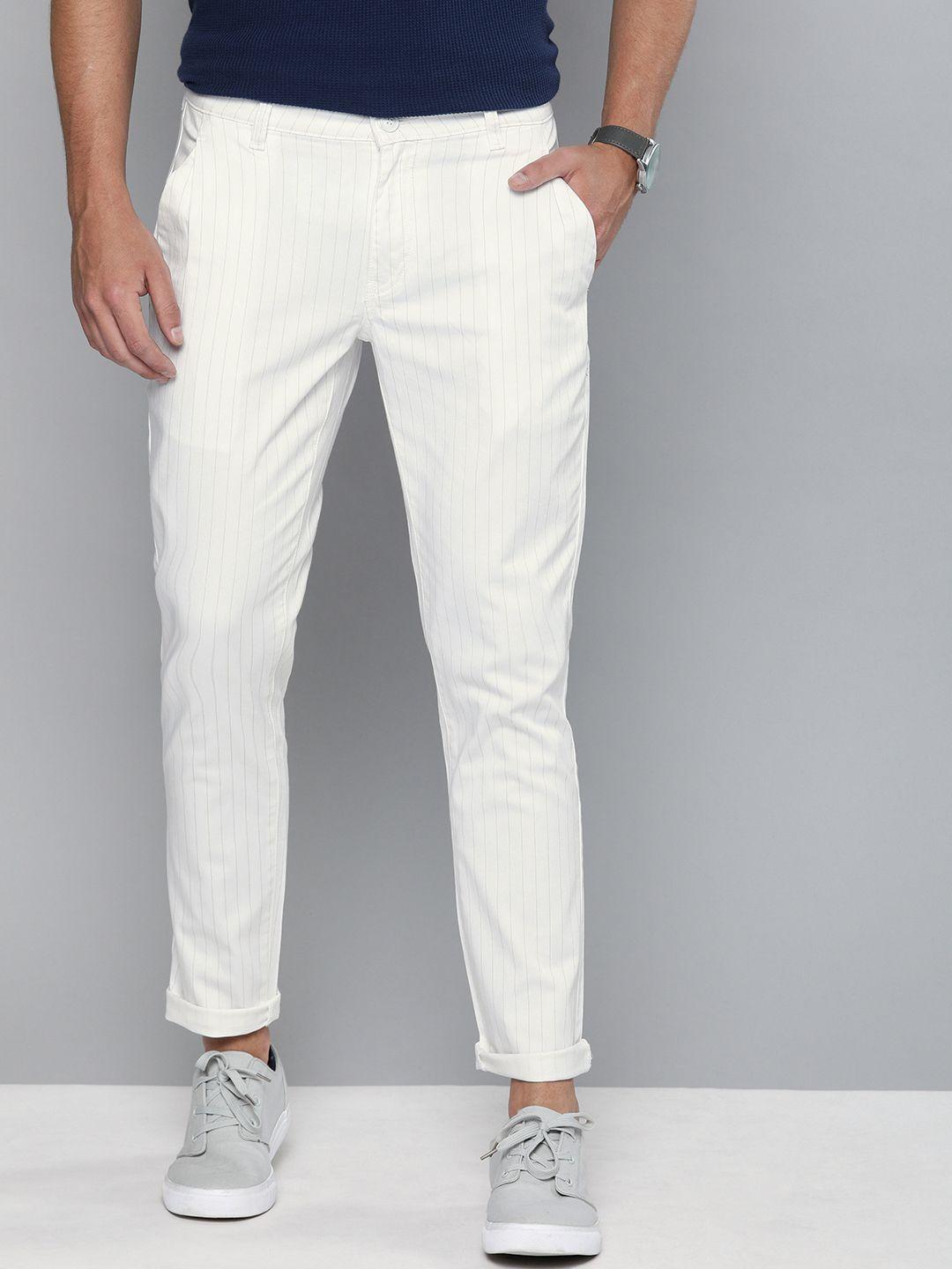 mast & harbour men white & grey slim fit striped chinos