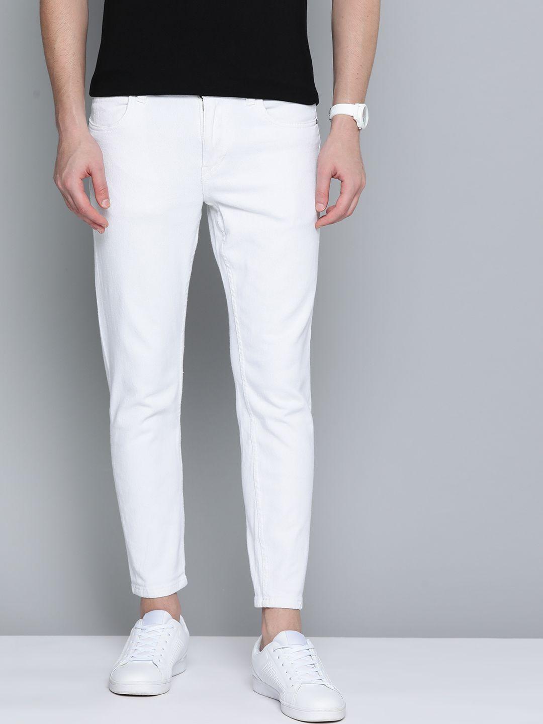 mast & harbour men white carrot fit stretchable jeans