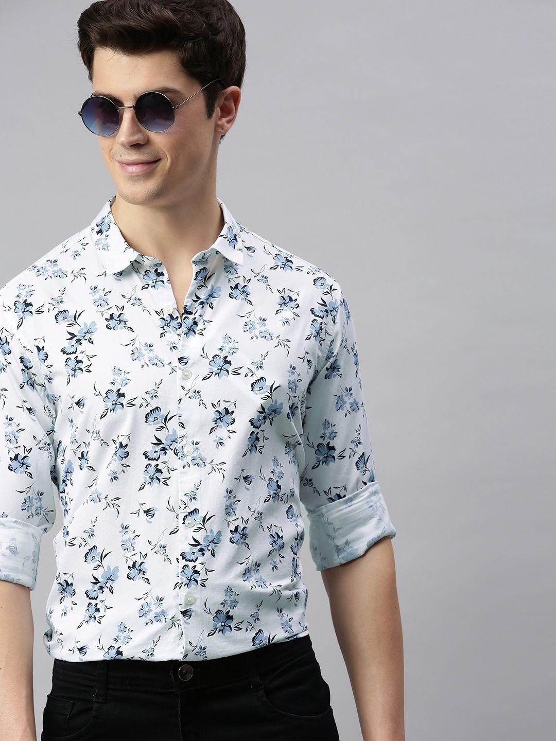 mast & harbour men white regular fit printed casual shirt