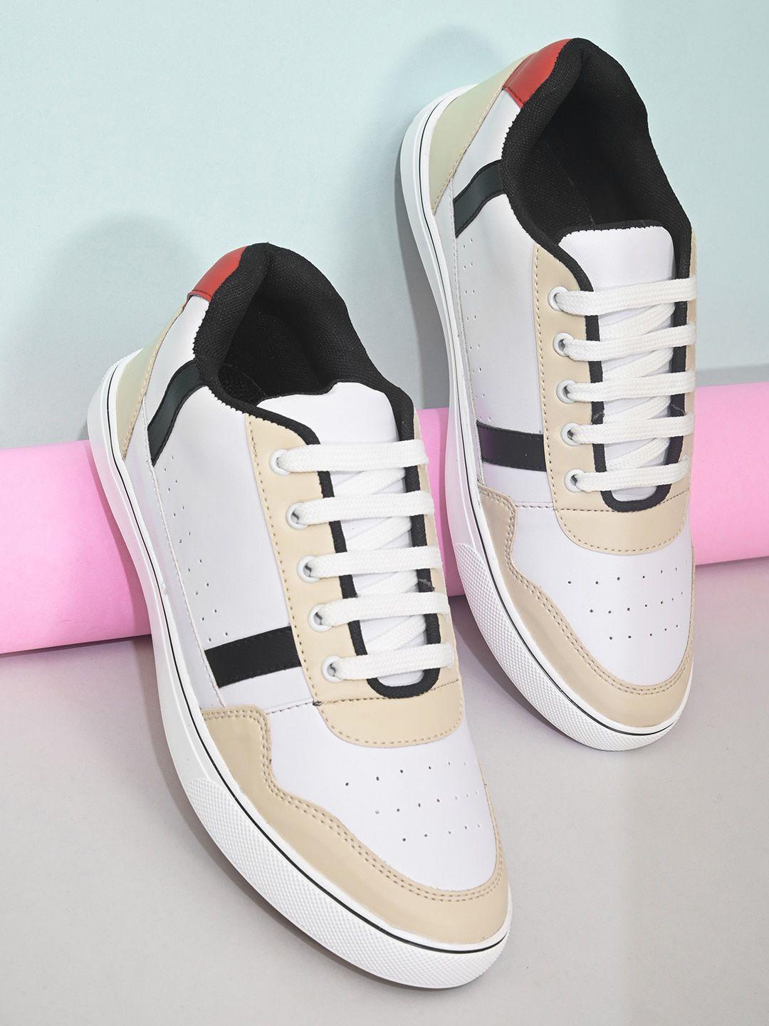 mast & harbour men white synthetic leather colourblocked sneakers