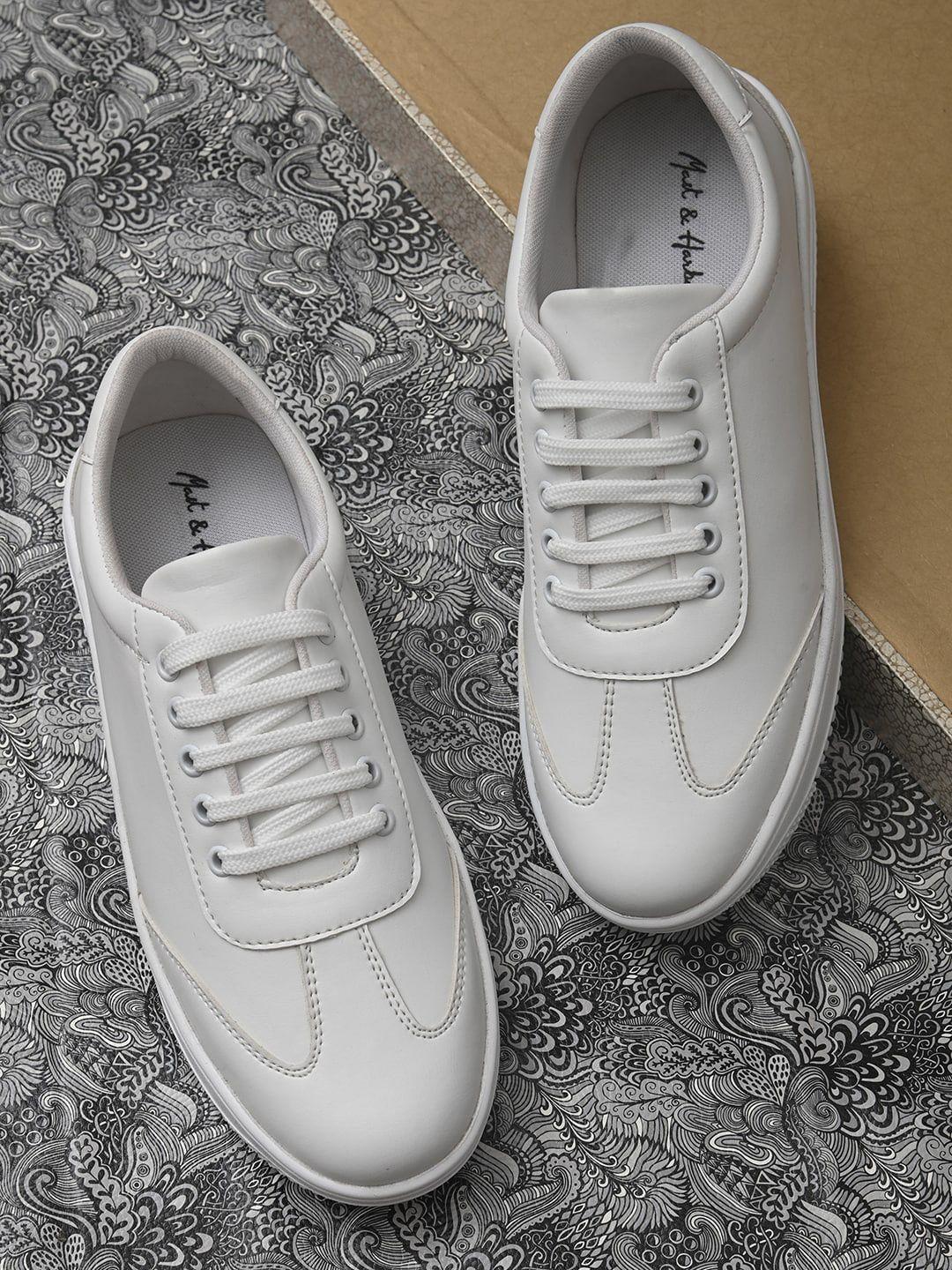 mast & harbour men white textured pu sneakers