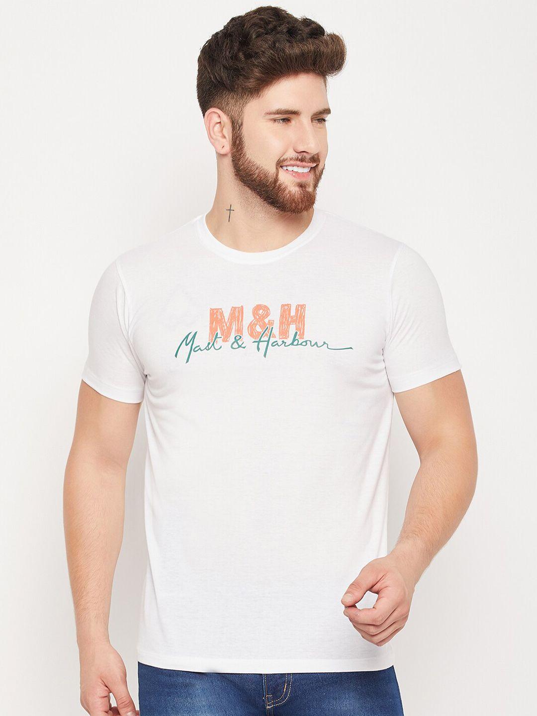 mast & harbour men white typography printed applique t-shirt