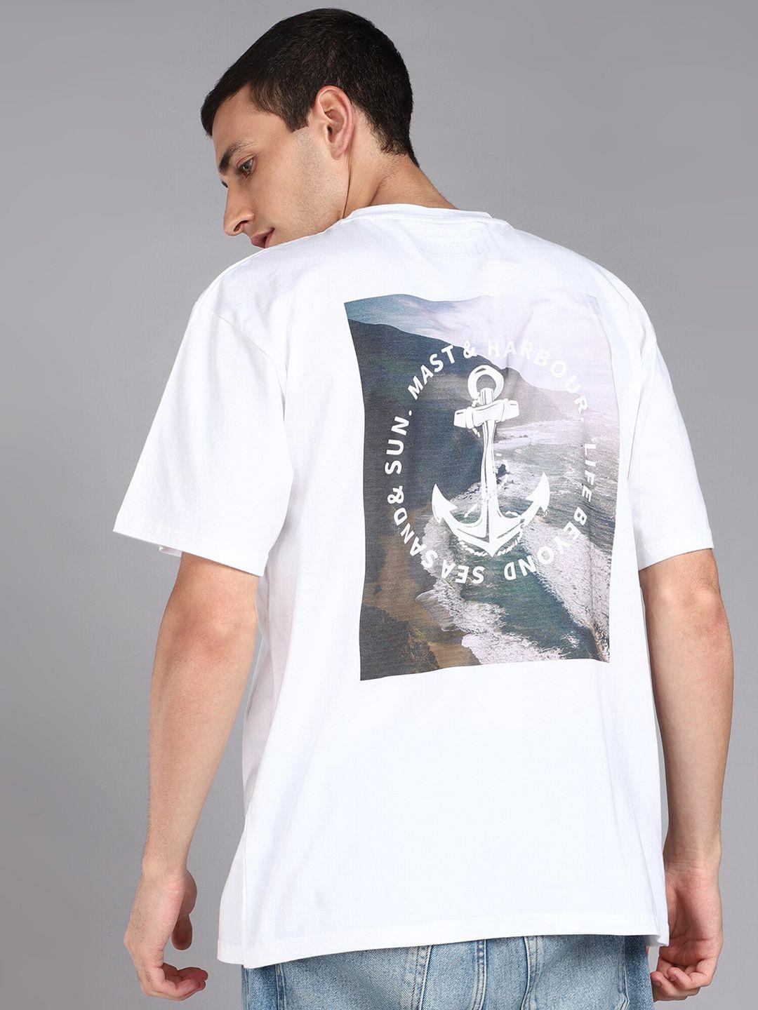 mast & harbour men white typography printed applique t-shirt