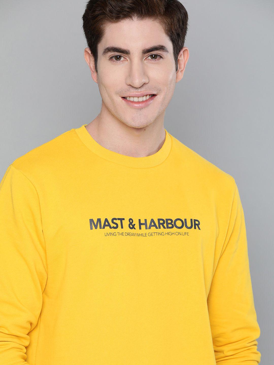 mast & harbour men yellow solid sweatshirt