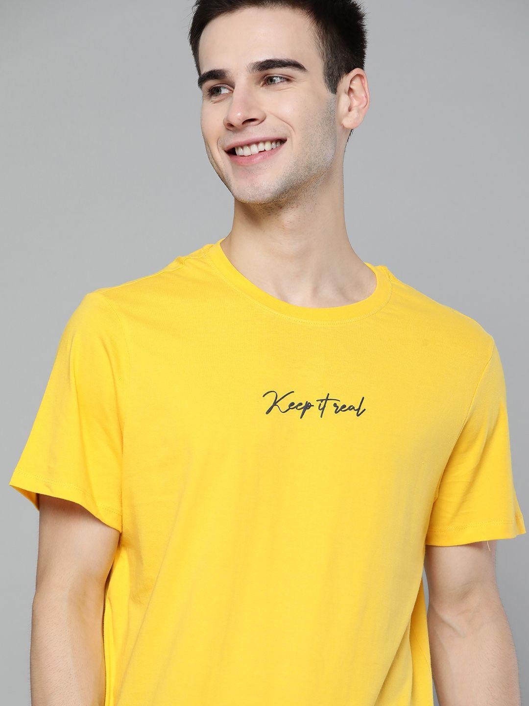 mast & harbour men yellow wardrobe essentials typography t-shirt