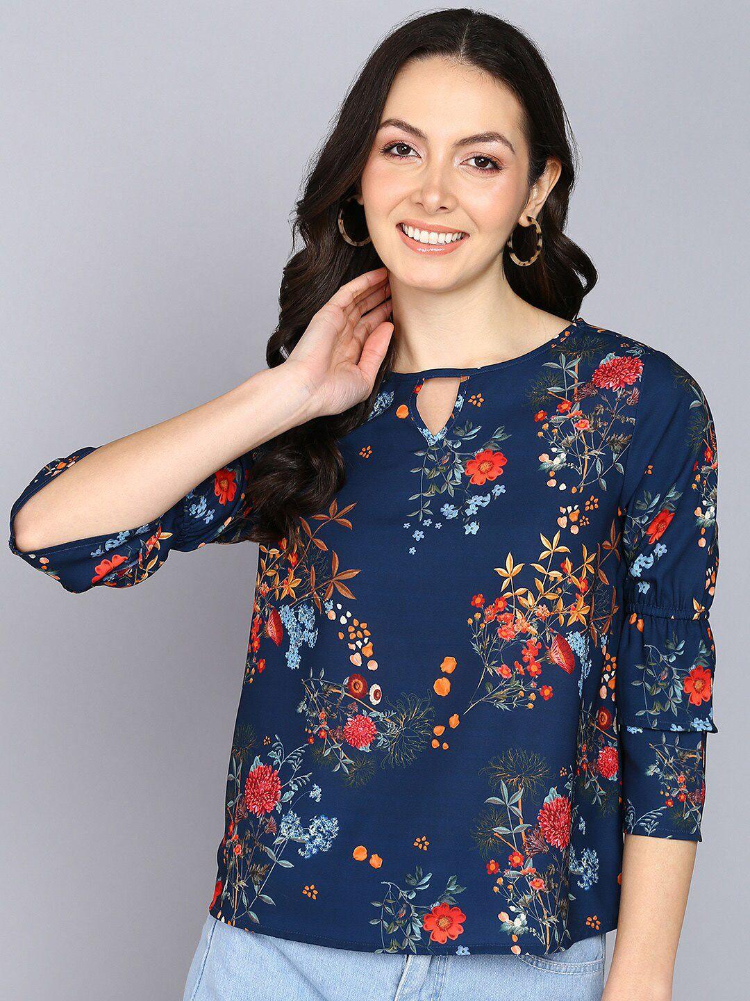 mast & harbour multicoloured floral print keyhole neck crepe top