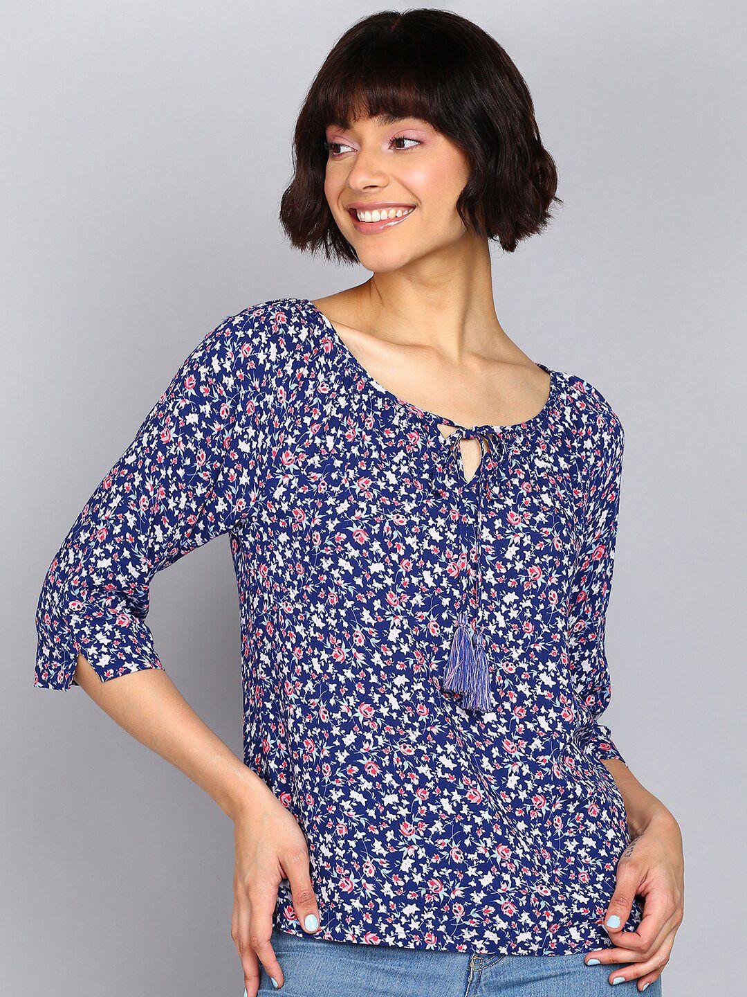 mast & harbour multicoloured floral print tie-up neck top