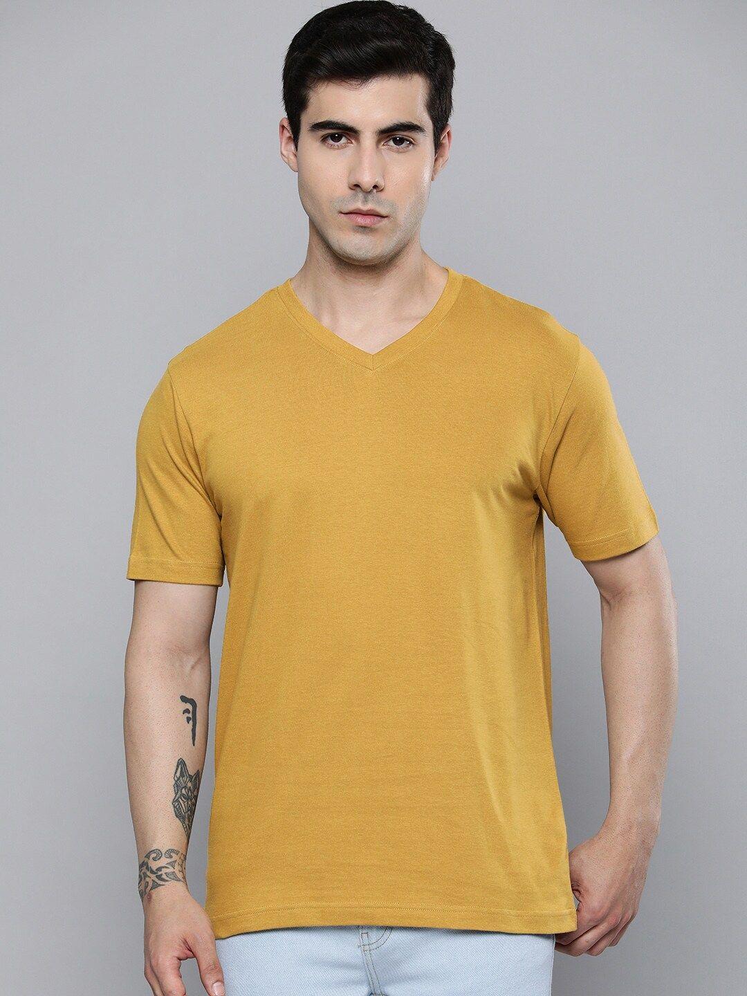 mast & harbour mustard yellow v-neck short sleeves cotton t-shirt