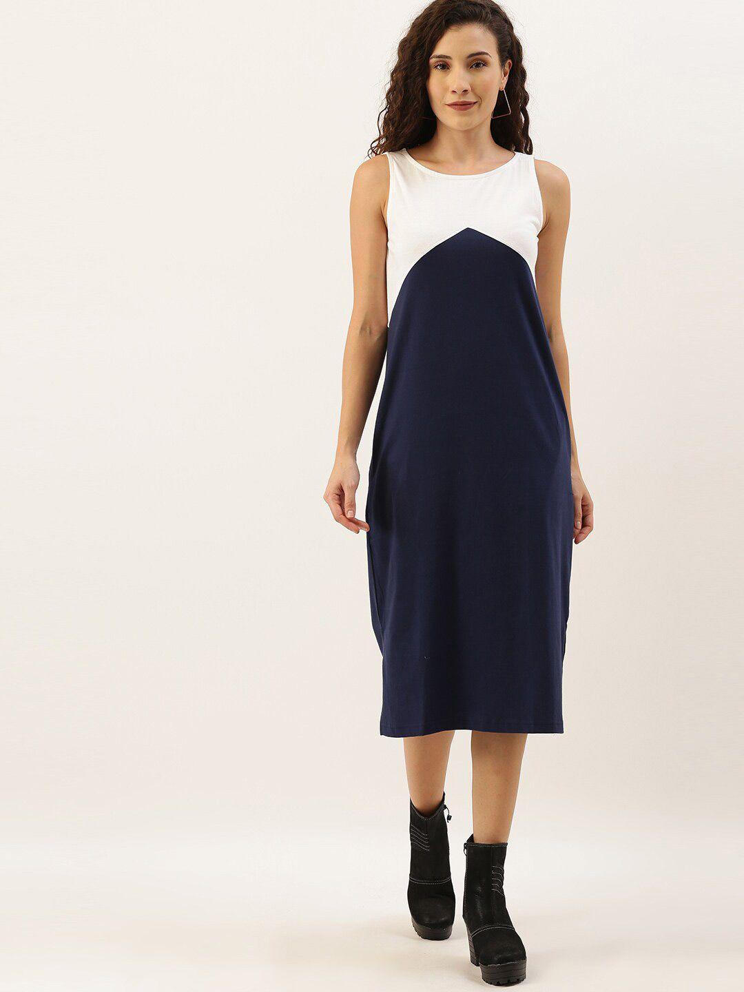 mast & harbour navy blue colourblocked a-line midi dress