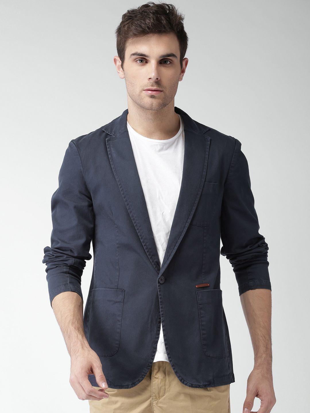 mast & harbour navy blue slim fit single-breasted casual blazer