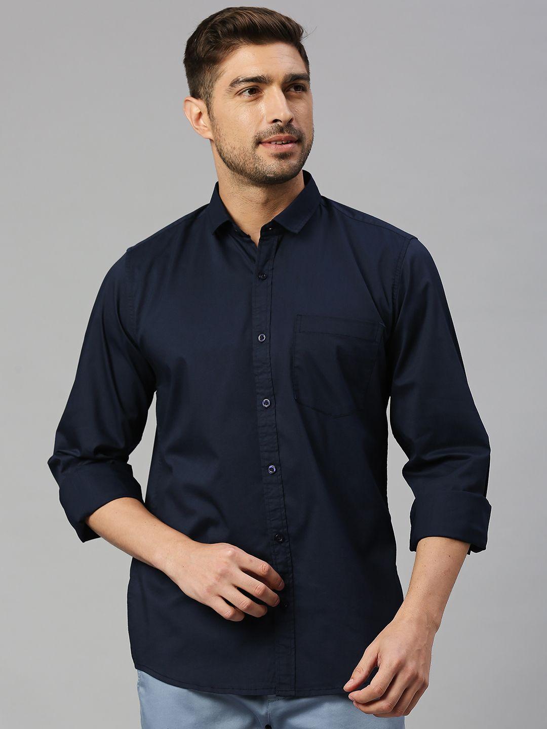 mast & harbour navy blue spread collar slim fit casual shirt